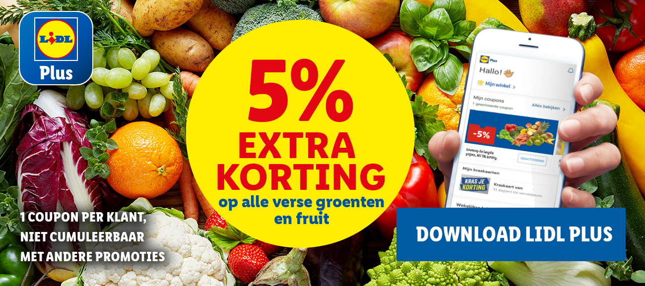 5% korting op alle verse groenten en fruit met Lidl Plus