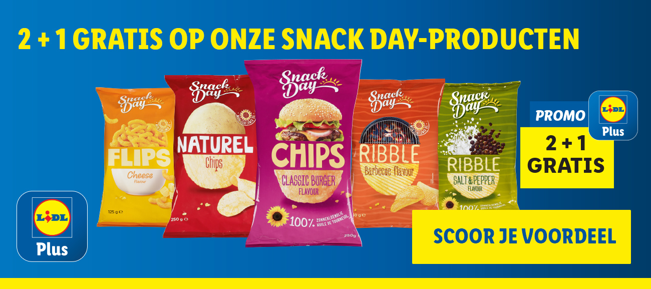 2 + 1 gratis op onze Snack Day-producten
